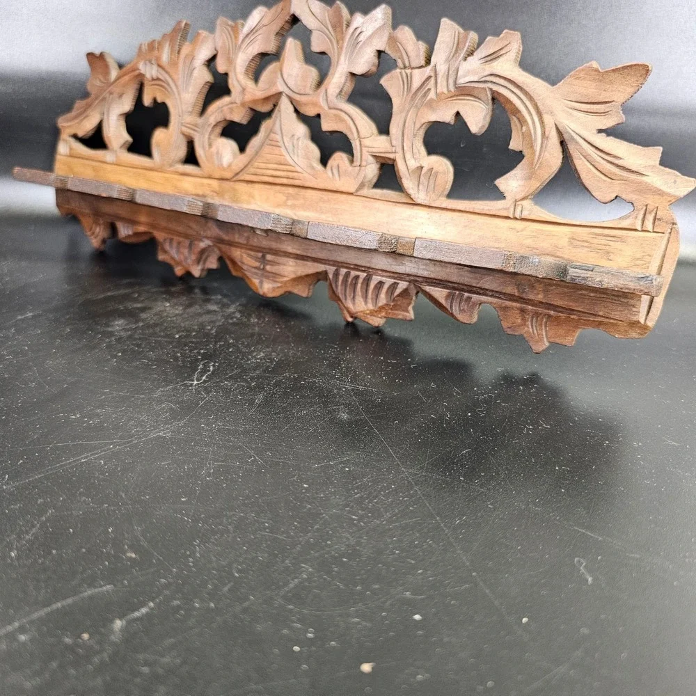 Rare Antique German Black Forest Carved Wood foldable Pipe Rack Wall Mount